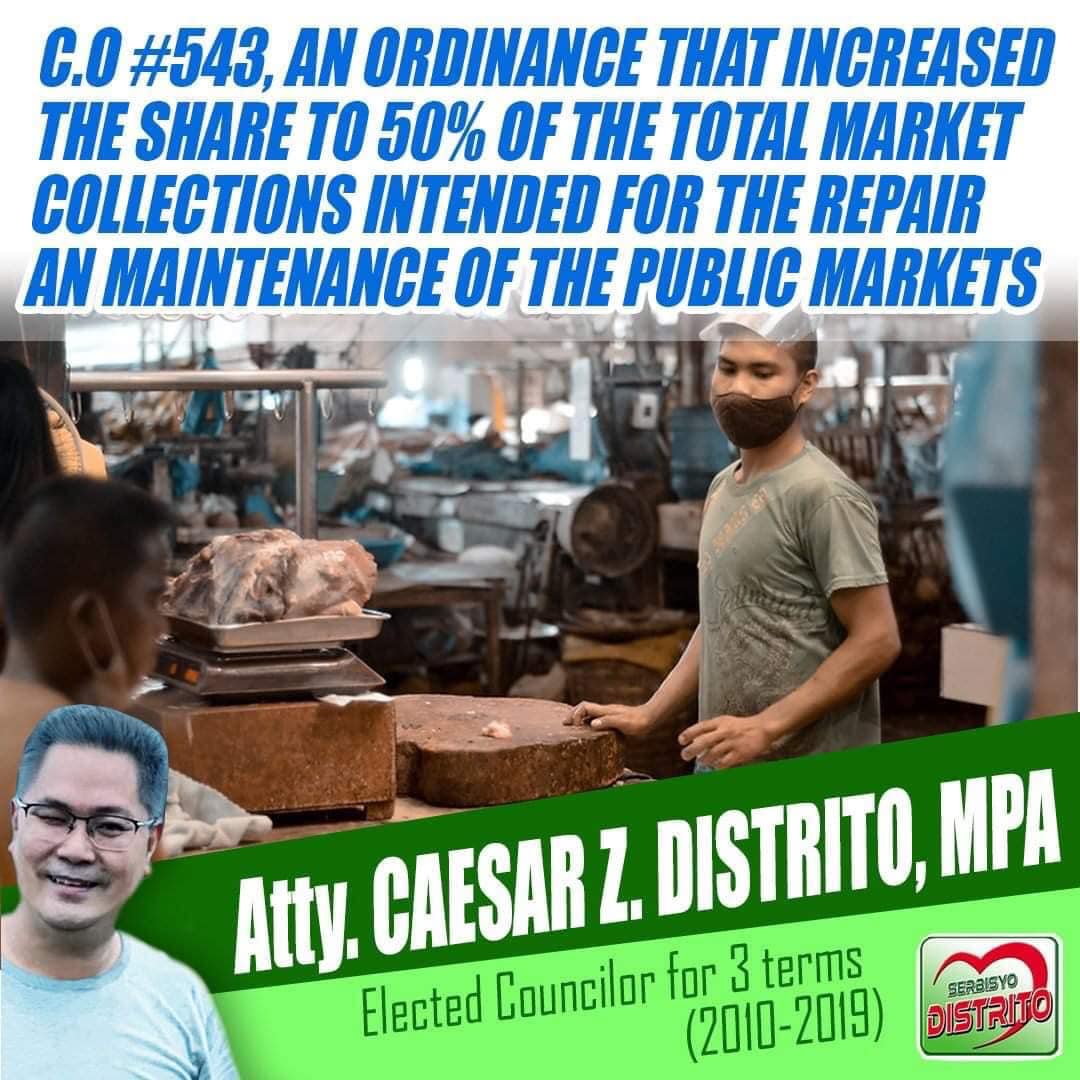 C.O. #543 – An Ordinance That Increased The Share To 50% Of The Total Market Collections Intended For The Repair & Maintenance Of The Public Markets Passed by Atty. Caesar Distrito